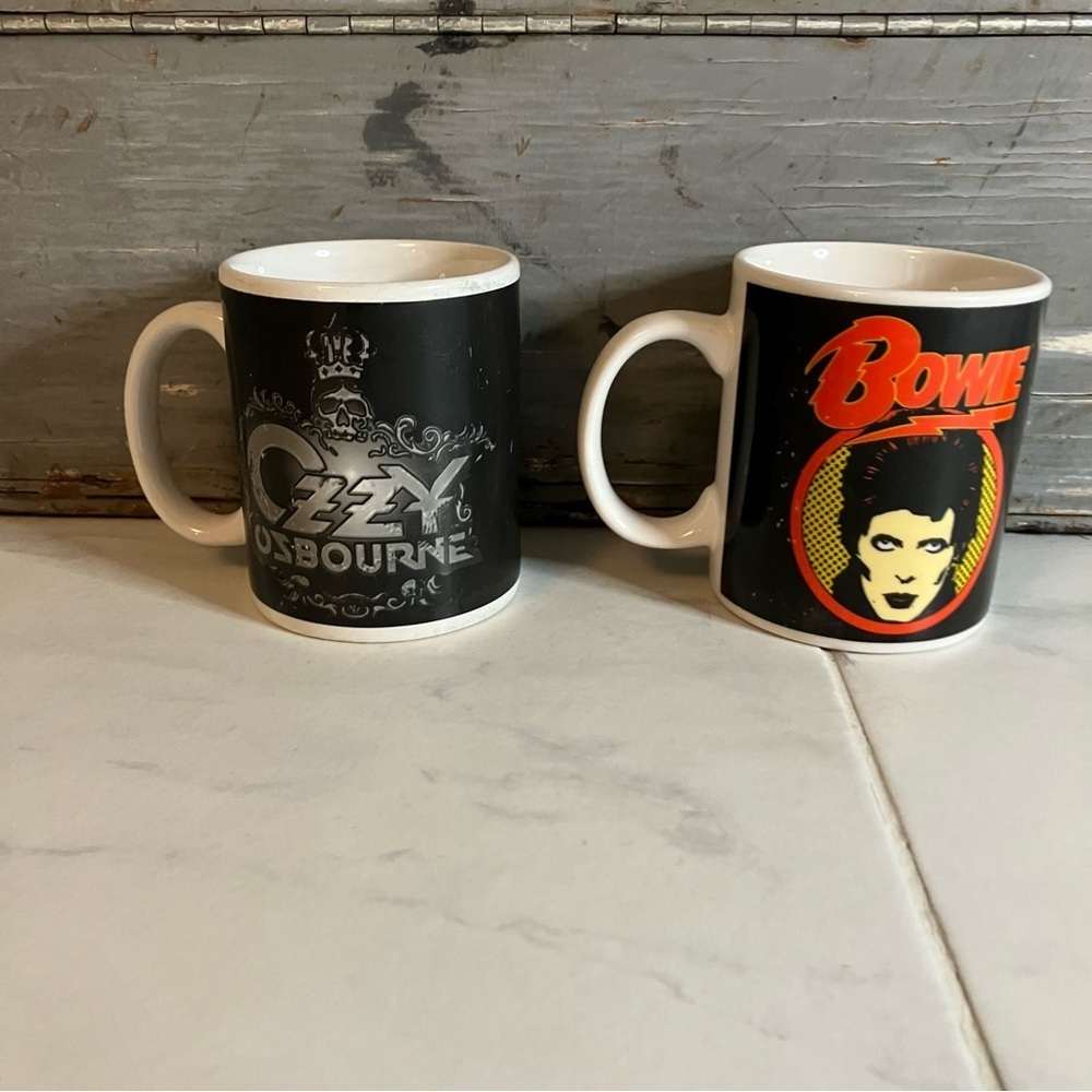 Ozzy Osborne & David Bowie Black and White Rock Band Mugs Set